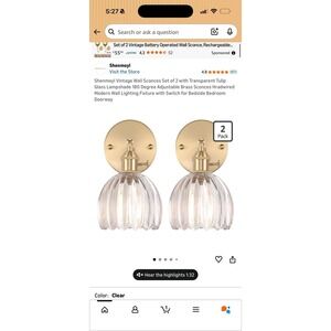 Shenmoyl Wall Sconce Set of 2 Brass Glass Hardwired Adjustable Light Fixture